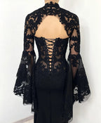 Black Luxury Gothic  Wedding Dress Sheer Lace Mermaid  SW562