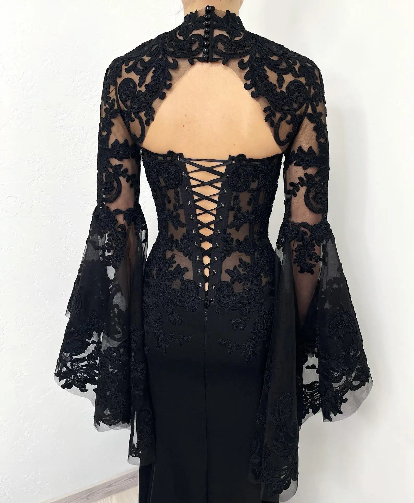 Black Luxury Gothic  Wedding Dress Sheer Lace Mermaid  SW562