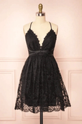 Black Lace Straps A-line Short Party Dress Lace Homecoming Dresses PD466 by pgmdress