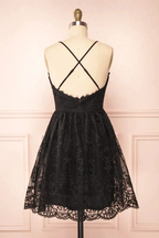 Black Lace Straps A-line Short Party Dress Lace Homecoming Dresses PD466 by pgmdress