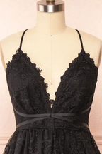 Black Lace Straps A-line Short Party Dress Lace Homecoming Dresses PD466 by pgmdress