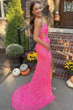 Black One Shoulder Cap Sleeve Sequined Long Party Dress SYP93 by vivymakudress