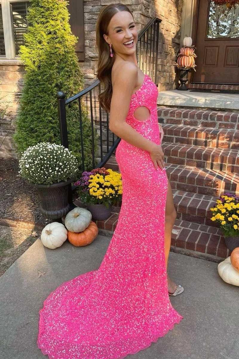 Black One Shoulder Cap Sleeve Sequined Long Party Dress SYP93 by vivymakudress