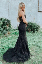 Black Strapless Mermaid Prom Dress With Lace Appliques PSK460 by pgmdress