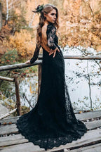 Black Sweetheart Long Sleeves Lace Backless Wedding Dresses WD673 by pgmdress
