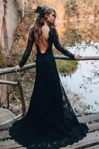 Black Sweetheart Long Sleeves Lace Backless Wedding Dresses WD673 by pgmdress