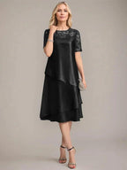 A-Line Scoop Knee-Length Mother of the Bride Dress With Applique & Sequins by Dreamylily