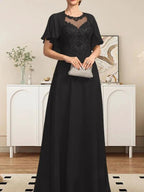 A-line Scoop Illusion Floor-Length Lace Chiffon Mother of the Bride Dress With Sequins by Dreamylily