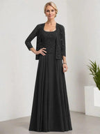 A-line Square Floor-Length Lace Chiffon Mother of the Bride Dress With Sequins by Dreamylily