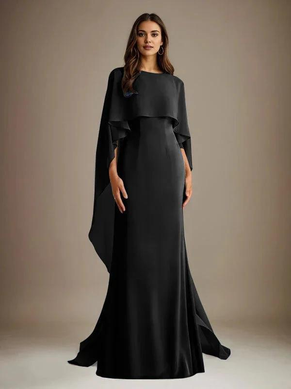 Sheath/Column Boatneck Floor-Length Chiffon Mother of the Bride Dress With Cascading Ruffles by Dreamylily
