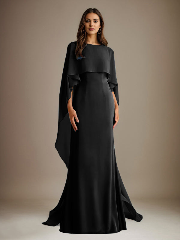 Sheath/Column Boatneck Floor-Length Chiffon Mother of the Bride Dress With Cascading Ruffles