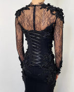 Black Luxury Gothic Wedding Dress Mermaid 3D Floral  With Lace Edge Train SW552