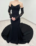 Black Luxury Gothic Wedding Dress Mermaid 3D Floral Lace  SW553
