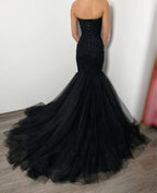 Black Luxury Gothic Wedding Dress Mermaid Beaded Lace Tassel Cape  SW554