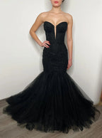 Black Luxury Gothic Wedding Dress Mermaid Beaded Lace Tassel Cape  SW554
