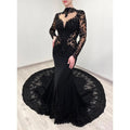 Black Luxury Gothic Heavy Beading Wedding Dress Mermaid Sheer Full Lace Circular Train SW555