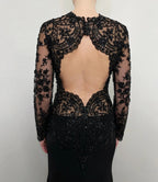 Black Luxury Gothic Heavy Beading Wedding Dress Mermaid Sheer Full Lace Circular Train SW555