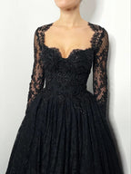 Black Luxury Gothic Wedding Dress Heavy Beaded Lace Ball Gown  SW557