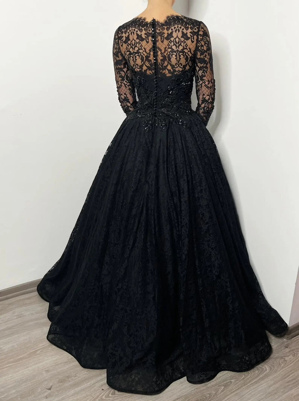 Black Luxury Gothic Wedding Dress Heavy Beaded Lace Ball Gown  SW557