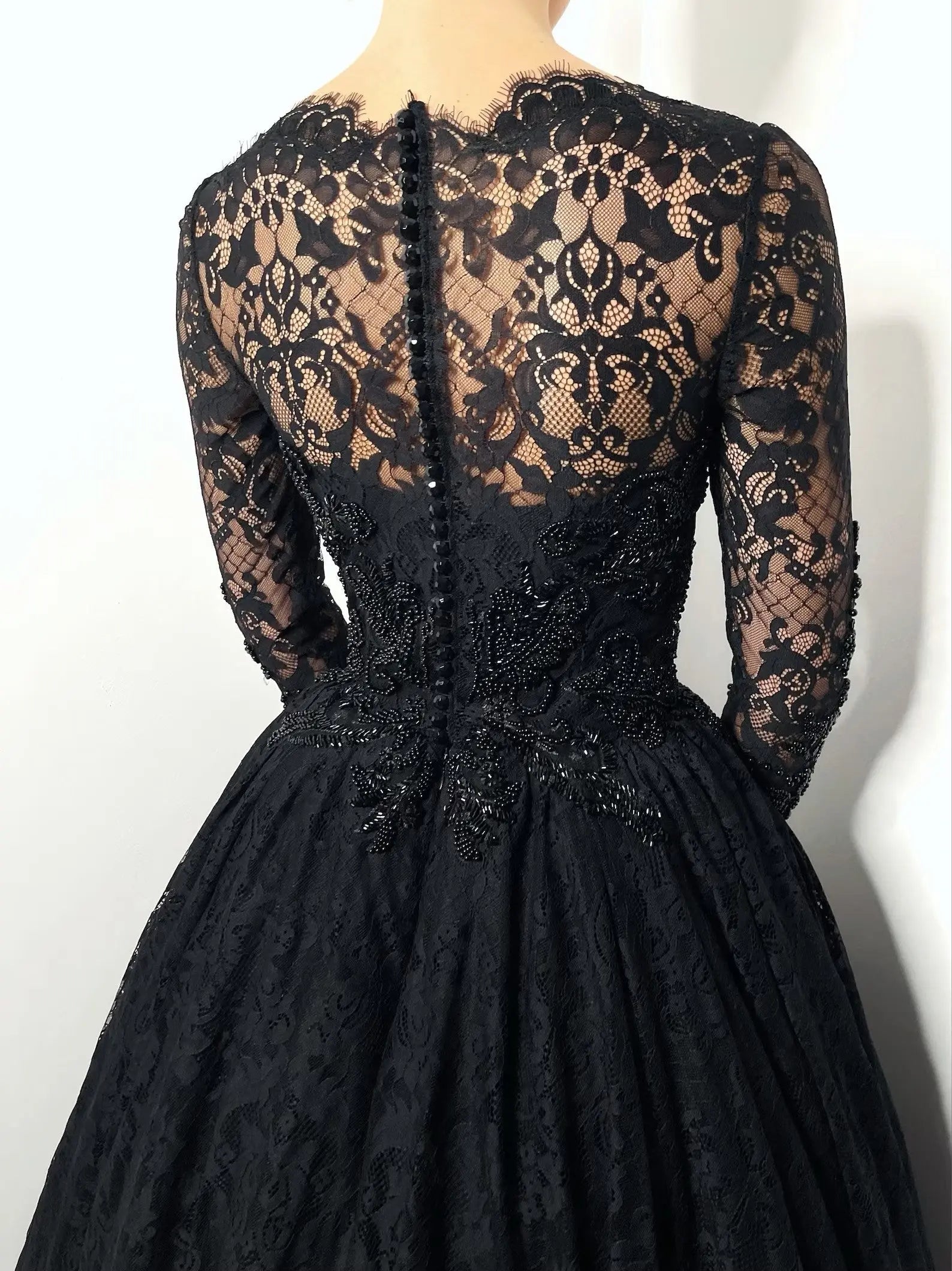 Black Luxury Gothic Wedding Dress Heavy Beaded Lace Ball Gown  SW557