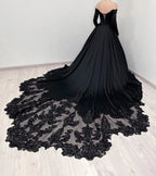Black Luxury Gothic Wedding Dress Heavy Beading Lace Ball Gown SW558