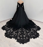 Black Luxury Gothic Wedding Dress Heavy Beading Lace Ball Gown SW558