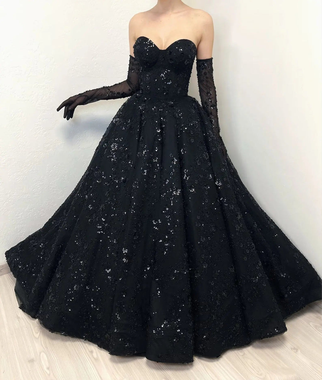 Black Luxury Gothic Sequin Ballgown Tulle Wedding Dress  SW565