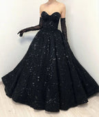 Black Luxury Gothic Sequin Ballgown Tulle Wedding Dress  SW565