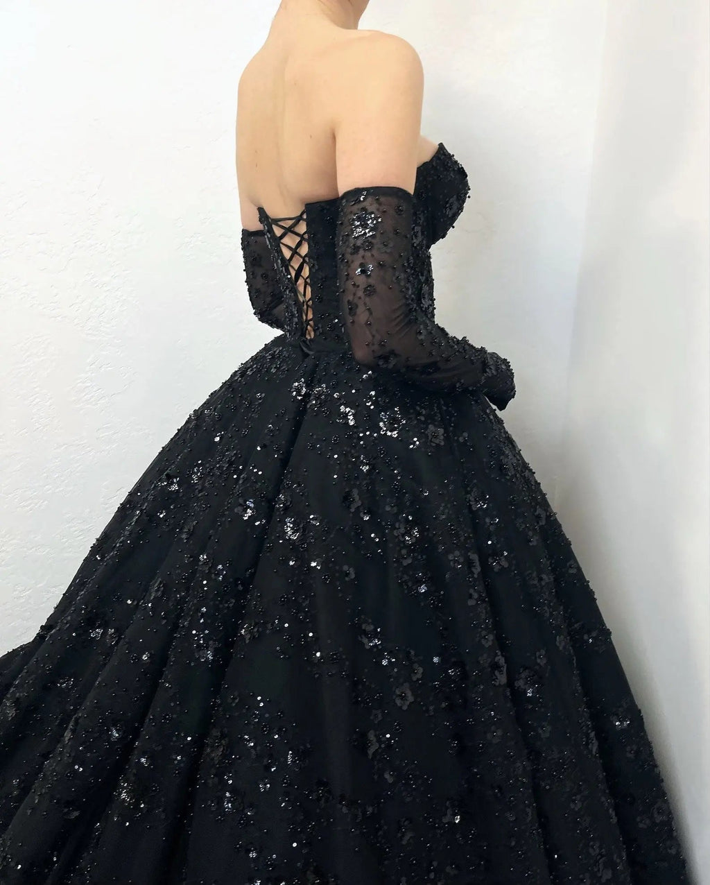 Black Luxury Gothic Sequin Ballgown Tulle Wedding Dress  SW565