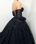 Black Luxury Gothic Sequin Ballgown Tulle Wedding Dress  SW565