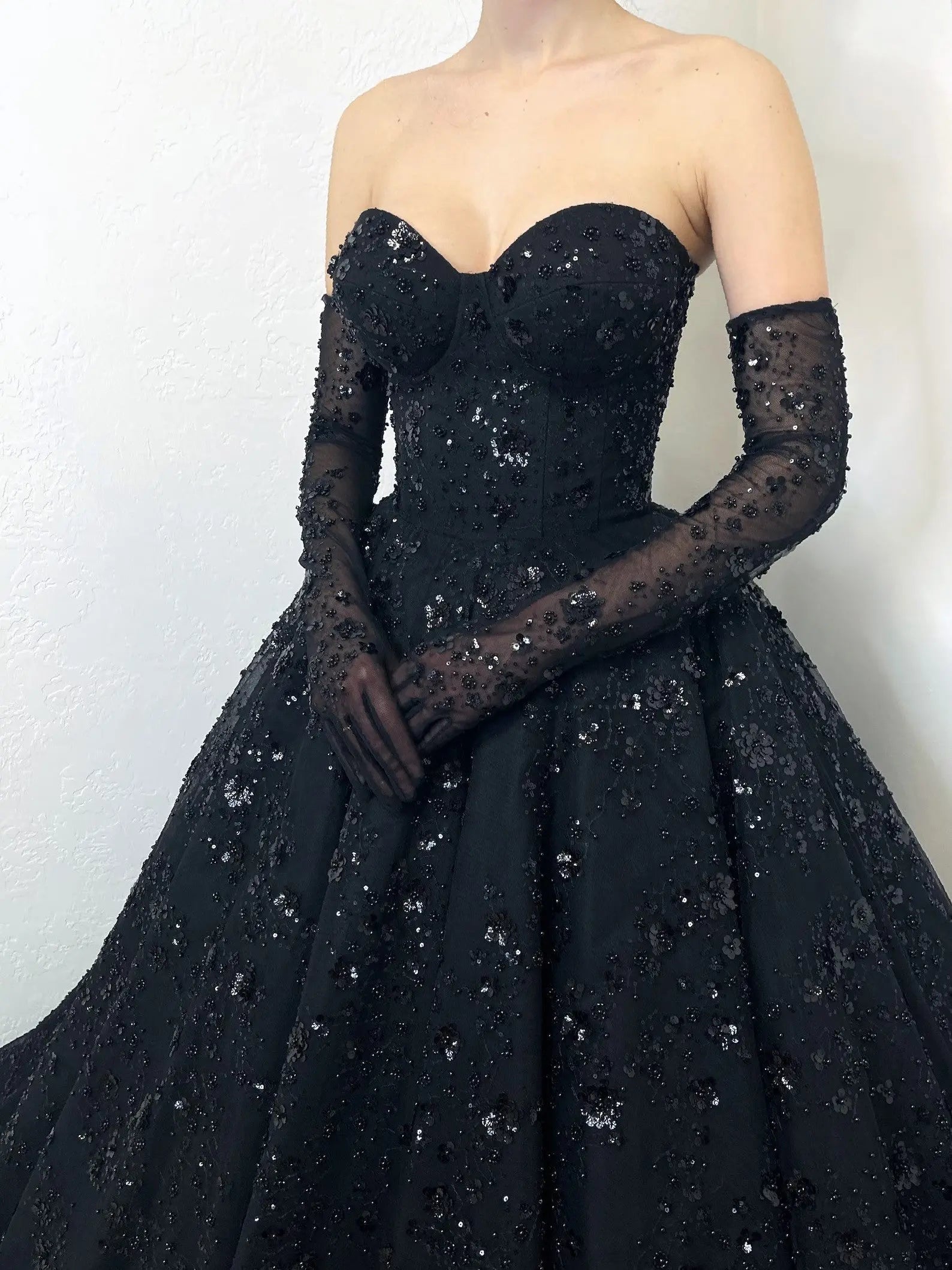 Black Luxury Gothic Sequin Ballgown Tulle Wedding Dress  SW565