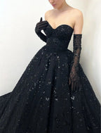 Black Luxury Gothic Sequin Ballgown Tulle Wedding Dress  SW565