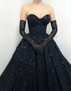 Black Luxury Gothic Sequin Ballgown Tulle Wedding Dress  SW565