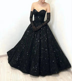 Black Luxury Gothic Sequin Ballgown Tulle Wedding Dress  SW565