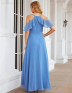 Numbersea Chiffon Cold Shoulder Long Bridesmaid Dresses Plus Size Formal Prom Gowns for Women Party Wedding SEA28070 by numbersea