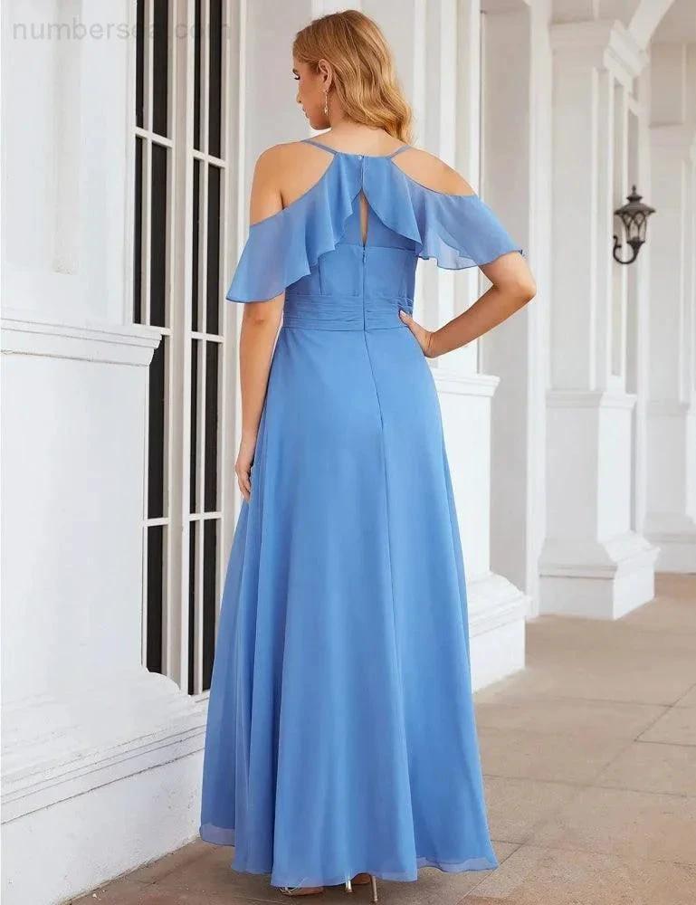 Numbersea Chiffon Cold Shoulder Long Bridesmaid Dresses Plus Size Formal Prom Gowns for Women Party Wedding SEA28070 by numbersea
