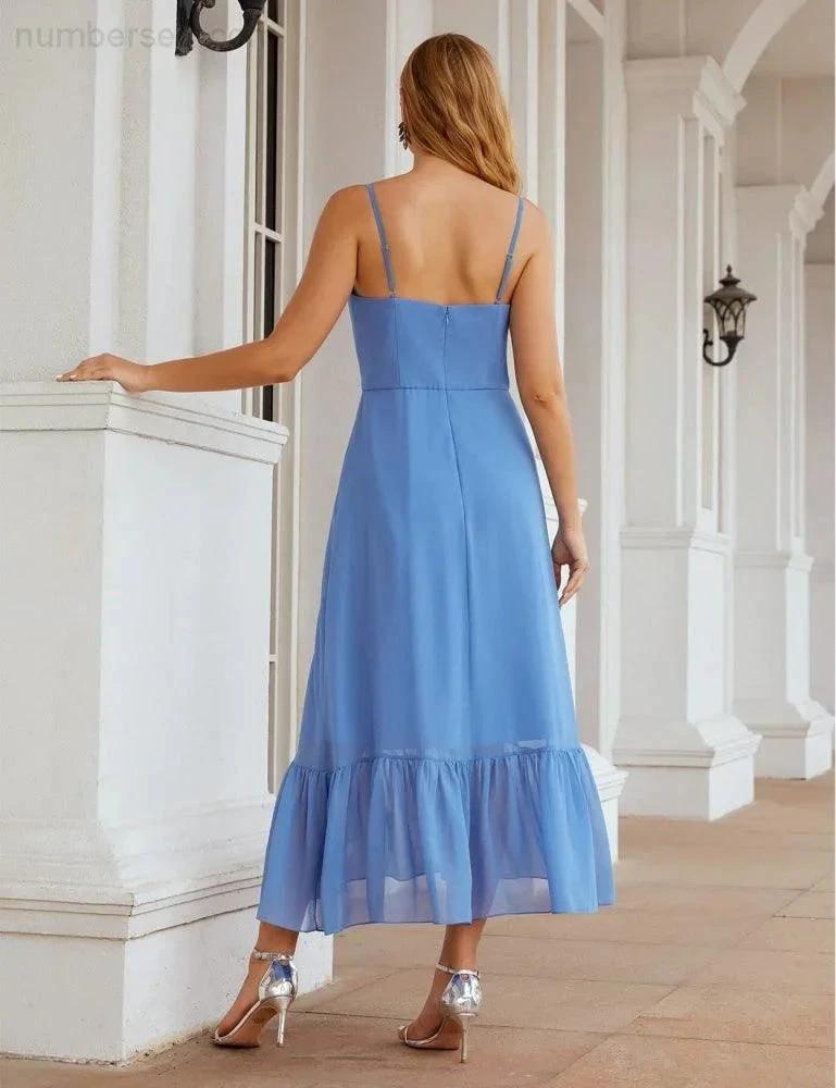 Numbersea Spaghetti Strap Chiffon Bridesmaid Dress Ankle Length Formal A Line Cocktail Party Homecoming Dress for Juniors SEA28028 by numbersea