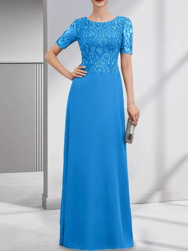 A-line Scoop Floor-Length Lace Chiffon Mother of the Bride Dress With Sequins by Dreamylily