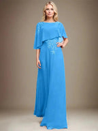 A-line Scoop Floor-Length Chiffon Lace Mother of the Bride Dress With Sequins Beading by Dreamylily