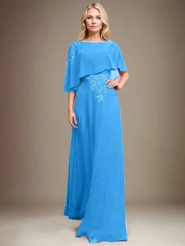 A-line Scoop Floor-Length Chiffon Lace Mother of the Bride Dress With Sequins Beading by Dreamylily