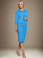 Sheath/Column Scoop Knee-Length Chiffon Lace Mother of the Bride Dress With Beading by Dreamylily