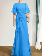 A-line Scoop Floor-Length Chiffon Mother of the Bride Dress With Cascading Ruffles Beading Sequins by Dreamylily