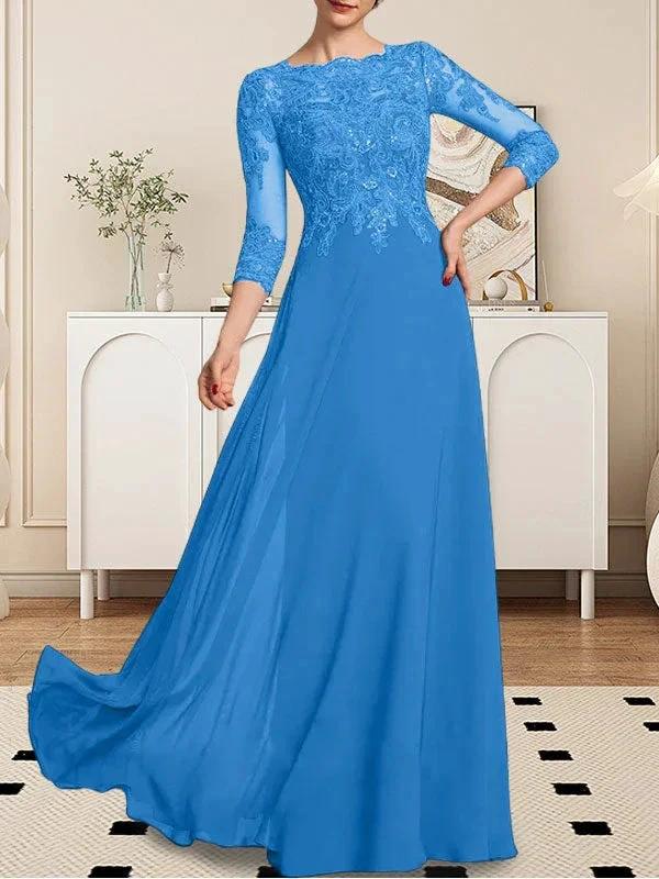 A-line Scoop Floor-Length Lace Chiffon Mother of the Bride Dress With Sequins by Dreamylily