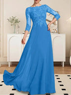A-line Scoop Floor-Length Lace Chiffon Mother of the Bride Dress With Sequins by Dreamylily