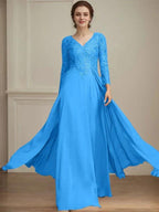 A-line V-Neck Floor-Length Lace Chiffon Mother of the Bride Dress With Sequins by Dreamylily