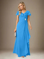 Stormy A-Line V-Neck Ruched Chiffon Dress by Dreamylily