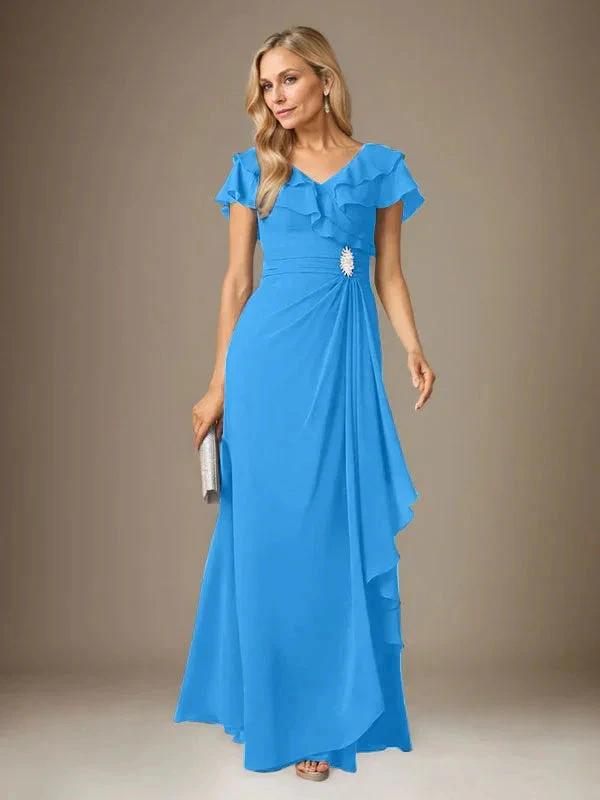 Stormy A-Line V-Neck Ruched Chiffon Dress by Dreamylily