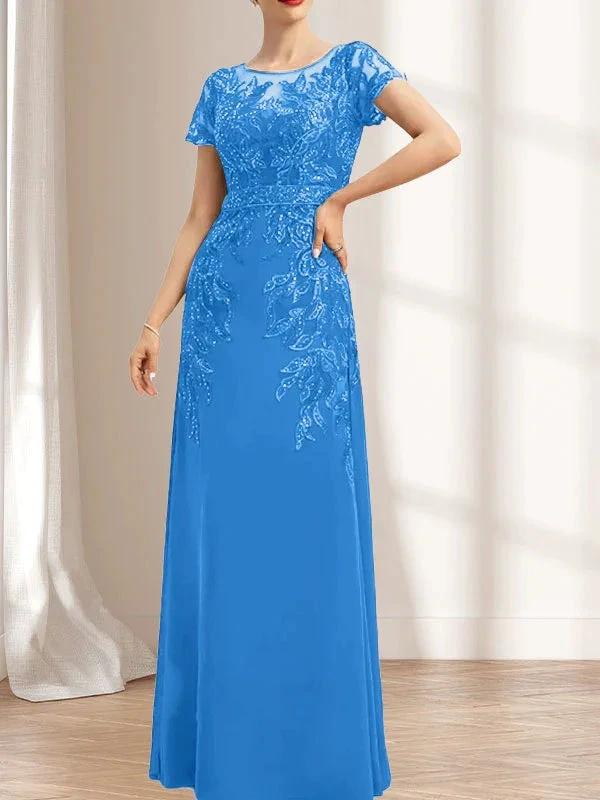 Sheath/Column Scoop Illusion Floor-Length Lace Chiffon Mother of the Bride Dress With Sequins by Dreamylily
