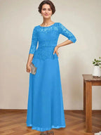 A-line Scoop Illusion Ankle-Length Chiffon Lace Mother of the Bride Dress With Rhinestone Beading by Dreamylily