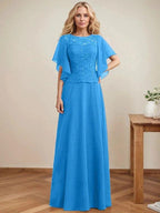 A-line Scoop Illusion Floor-Length Lace Chiffon Mother of the Bride Dress With Sequins by Dreamylily